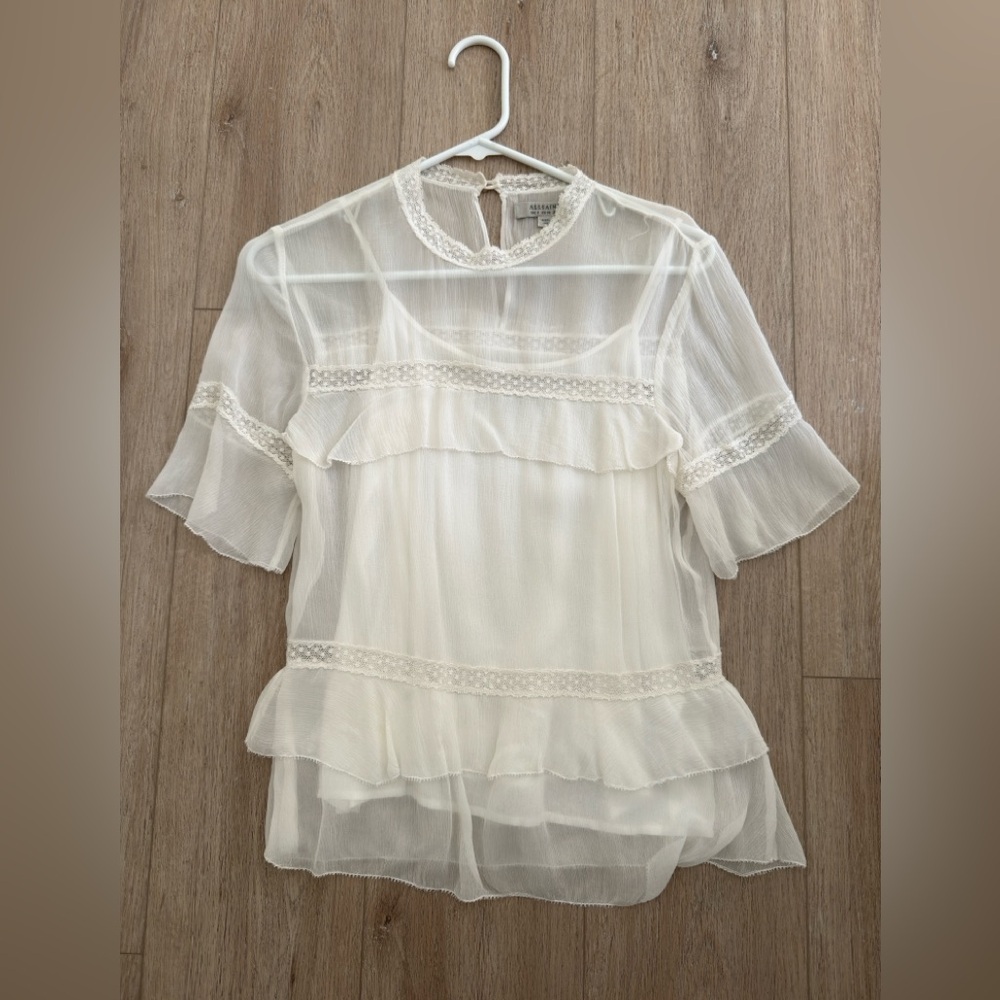 All Saints White Ruffle Top